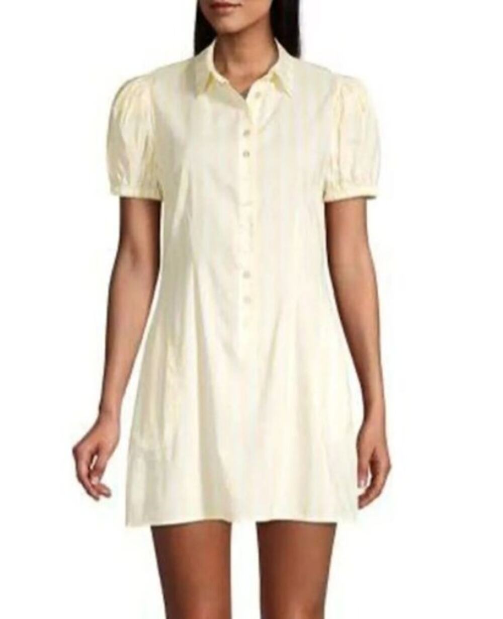 WeWoreWhat Elle Yellow Stripe Shirtdress Medium Puff Sleeve Cottagecore Boho